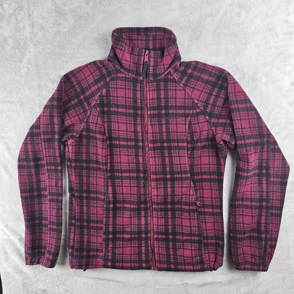 Columbia Full Zip Fleece Sweater Jacket Women's Size Medium Pink Plaid